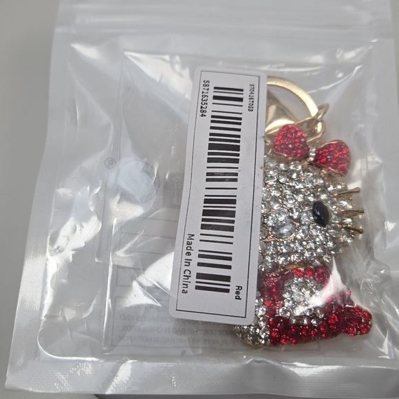 Hello Kitty Rhinestone Keychain Red and Gold Tone - Picture 6 of 6